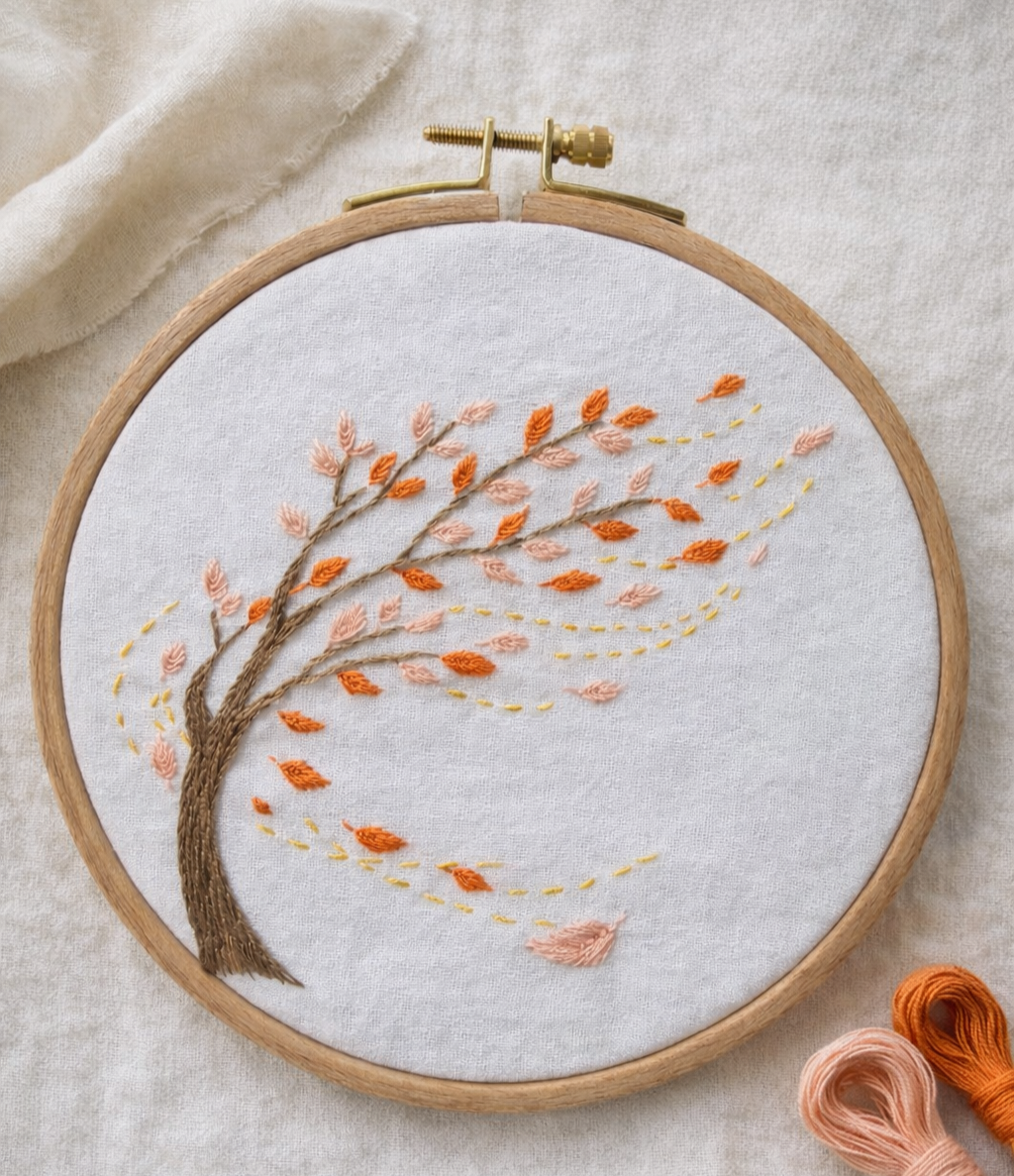 An embroidery anyone can easily try — a tree in the wind